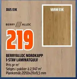 Obs Bygg BERRYALLOC NORDKAPP 1-STAV LAMINATGULV tilbud