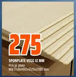 Obs Bygg SPONPLATE VEGG 12 MM tilbud