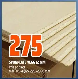 Obs Bygg SPONPLATE VEGG 12 MM tilbud