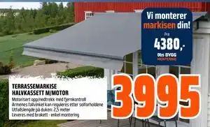 Obs Bygg TERRASSEMARKISE HALVKASSETT M/MOTOR tilbud