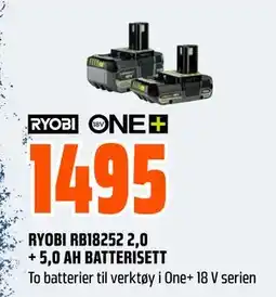 Obs Bygg RYOBI RB18252 2,0 + 5,0 AH BATTERISETT tilbud