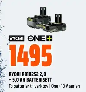 Obs Bygg RYOBI RB18252 2,0 + 5,0 AH BATTERISETT tilbud