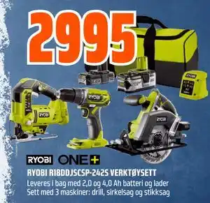 Obs Bygg RYOBI R18DDJSCSP-242S VERKTØYSETT tilbud