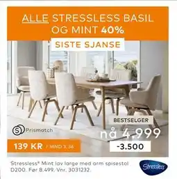 Skeidar Stressless Mint lav large med arm spisestol D200 tilbud