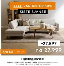Skeidar Mandal hjørnesofa i Nivus Lin Creme tilbud