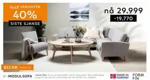 Skeidar Noor Lux hjørnesofa tilbud