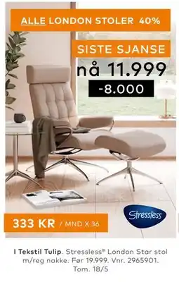 Skeidar Stressless London Star stol m/reg nakke tilbud
