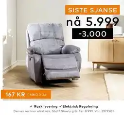 Skeidar Denver recliner elektrisk tilbud