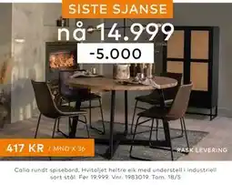 Skeidar Calia rundt spisebord, Hvitoljet heltre eik med understell i industriell sort stål tilbud