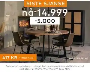 Skeidar Calia rundt spisebord, Hvitoljet heltre eik med understell i industriell sort stål tilbud