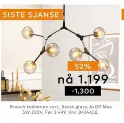 Skeidar Branch taklampe sort tilbud