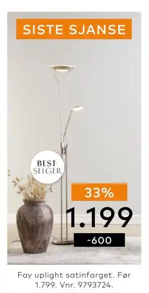 Skeidar Fay uplight satinfarget tilbud