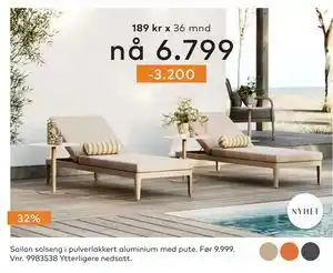 Skeidar Sailon solseng i pulverlakkert aluminium med pute tilbud
