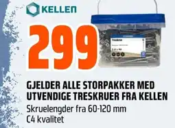 Coop Obs GJELDER ALLE STORPAKKER MED UTVENDIGE TRESKRUER FRA KELLEN Skruelengder fra 60-120 mm C4 kvalitet tilbud