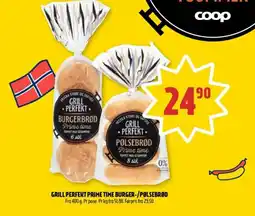 Coop Prix GRILL PERFEKT PRIME TIME BURGER-/PØLSEBRØD tilbud