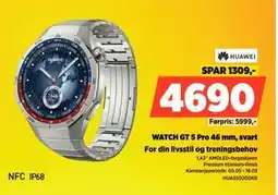 POWER WATCH GT 5 Pro 46 mm, svart tilbud