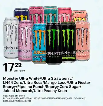 Storcash MONSTER Utra white/ultra strawberry/ lh44 zero/ultra rosa/mango loco/ultra fiesta/ energy/pipeline punch/energy zero sugar tilbud