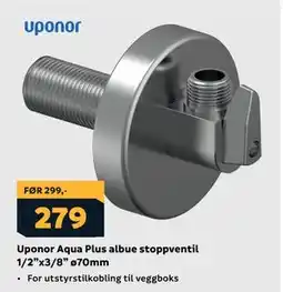 Megaflis Uponor Aqua Plus albue stoppventil 1/2”x3/8” ø70mm tilbud