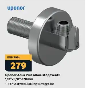 Megaflis Uponor Aqua Plus albue stoppventil 1/2”x3/8” ø70mm tilbud