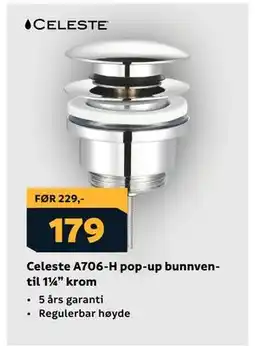 Megaflis Celeste A706-H pop-up bunnventil 1¼” krom tilbud