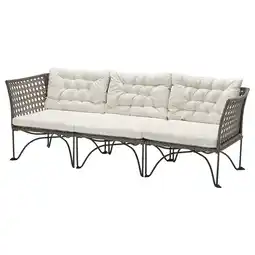 IKEA Jutholmen 3-seters modulsofa, utendørs, mørk grå/kuddarna lys gråbeige, 210x73 cm tilbud