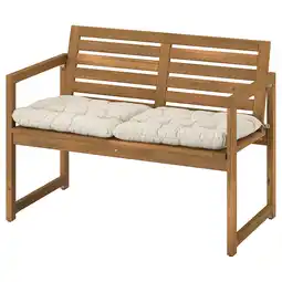 IKEA NÄmmarÖ Benk med ryggstøtte og puter, lys brunbeiset/kuddarna lys gråbeige tilbud