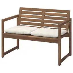 IKEA NÄmmarÖ Benk med ryggstøtte og puter, lys brunbeiset/kuddarna lys gråbeige tilbud