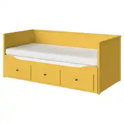 IKEA Hemnes Dagseng med 3 skuffer/2 madrasser, gul/Åfjäll medium, 80x200 cm tilbud