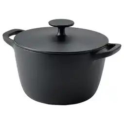 IKEA Vardagen Gryte med lokk, emaljert støpejern matt/svart, 3 l tilbud