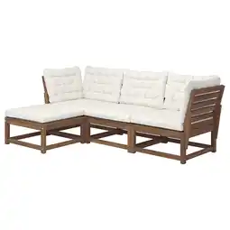 IKEA NÄmmarÖ 3-seters modulsofa, utendørs, med fotskammel lys brunbeiset/kuddarna lys gråbeige tilbud