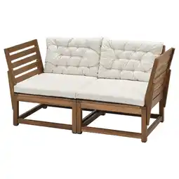 IKEA NÄmmarÖ 2-seters modulsofa, utendørs, armlener lys brunbeiset/kuddarna lys gråbeige tilbud