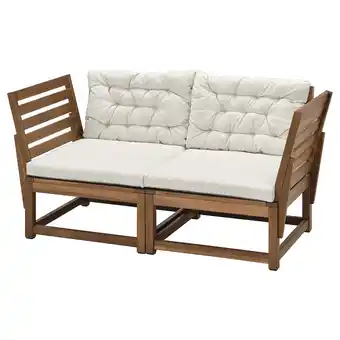IKEA NÄmmarÖ 2-seters modulsofa, utendørs, armlener lys brunbeiset/kuddarna lys gråbeige tilbud