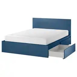 IKEA Malm Høy seng med 2 oppbevaringsbokser, blå/luröy, 160x200 cm tilbud
