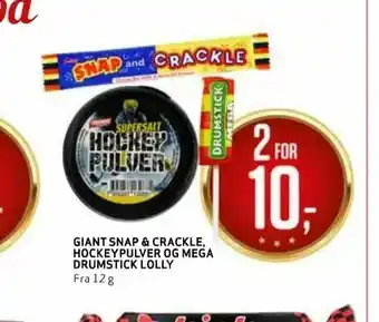 Bunnpris Giant snap & crackle hockeypulver og mega drumstick lolly tilbud