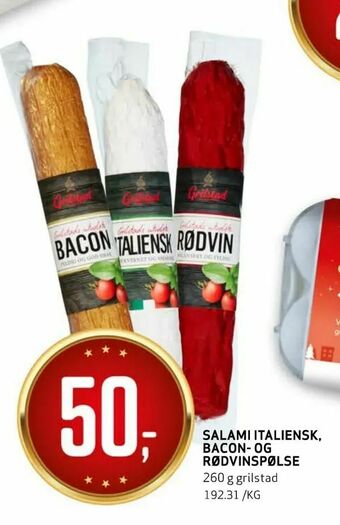Bunnpris Salami italiensk, bacon- og rødvinspølse tilbud