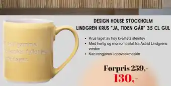 Kitch'n Design House stockholm Lindgren krus "ja, tiden går" gul tilbud