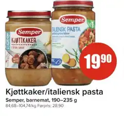 Spar SEMPER Kjøttkaker/italiensk pasta tilbud