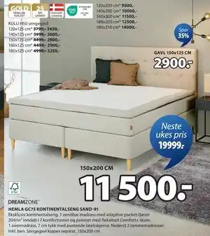 JYSK HEMLA GC75 KONTINENTALSENG SAND-91 tilbud