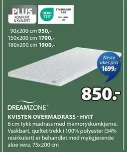 JYSK KVISTEN OVERMADRASS - HVIT tilbud