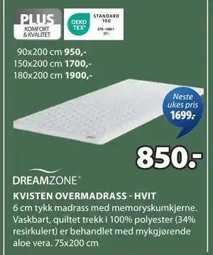 JYSK KVISTEN OVERMADRASS - HVIT tilbud