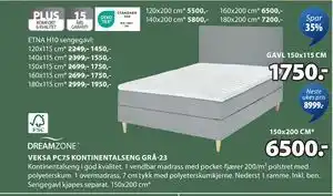 JYSK VEKSA PC75 KONTINENTALSENG GRÅ-23 tilbud