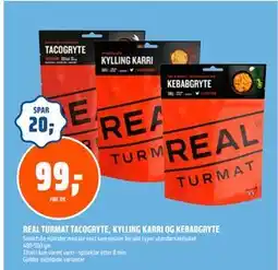 Coop Obs REAL TURMAT TACOGRYTE, KYLLING KARRI OG KEBABGRYTE tilbud