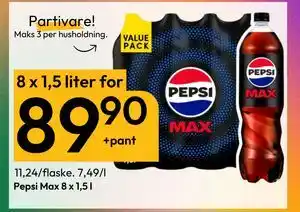 Gigaboks Pepsi Max 8 x 1,5 l tilbud