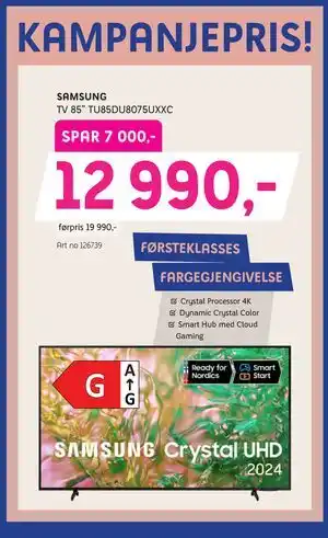 ELON SAMSUNG. TV 85” TU85DU8075UXXC tilbud