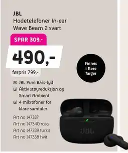 ELON Hodetelefoner In-ear Wave Beam 2 svart tilbud