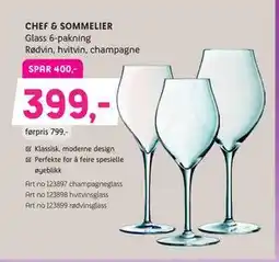 ELON Glass 6-pakning Rødvin, hvitvin, champagne tilbud
