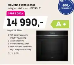 ELON SIEMENS EXTRAKLASSE Integrert stekeovn HB774GLB1 tilbud