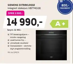 ELON SIEMENS EXTRAKLASSE Integrert stekeovn HB774GLB1 tilbud