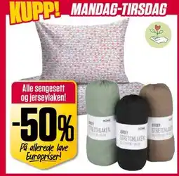 Europris Alle sengesett og jerseylaken! tilbud