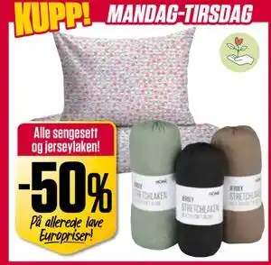 Europris Alle sengesett og jerseylaken! tilbud
